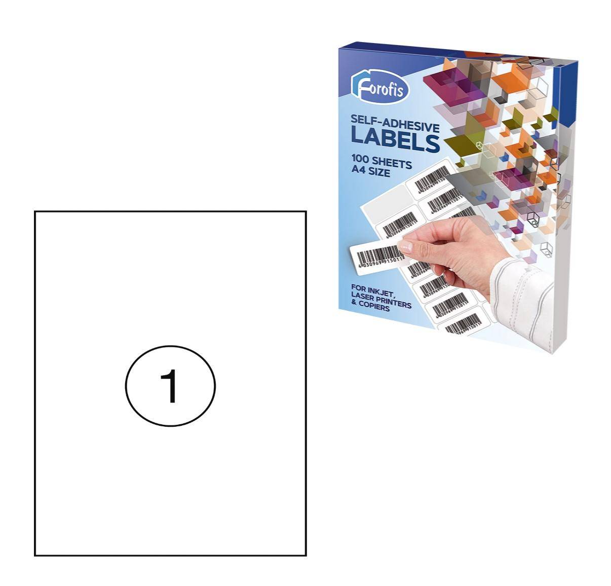 Этикетки самоклеящиеся A4 Forofis 91509, 1шт., 210x297мм, 100 листов