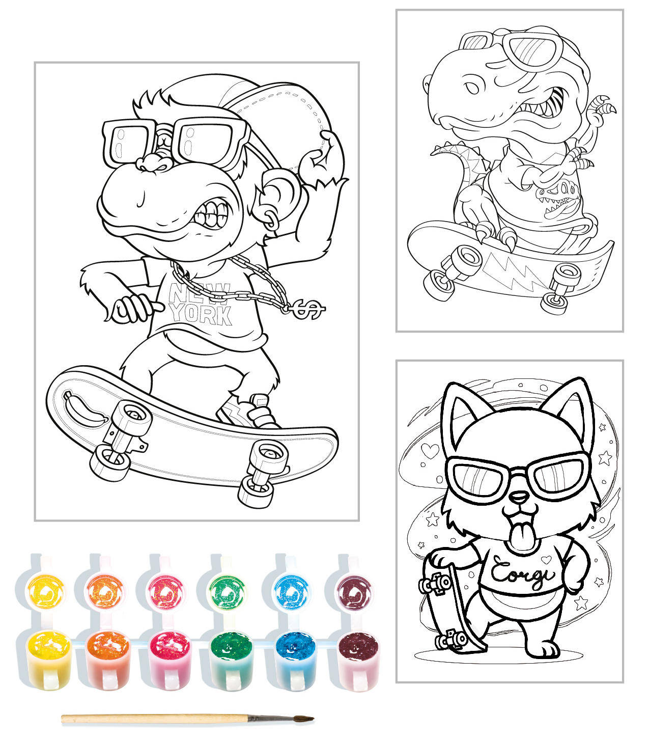 Set vopsea cu sclipici si planse de colorat LUCI, Skateboard