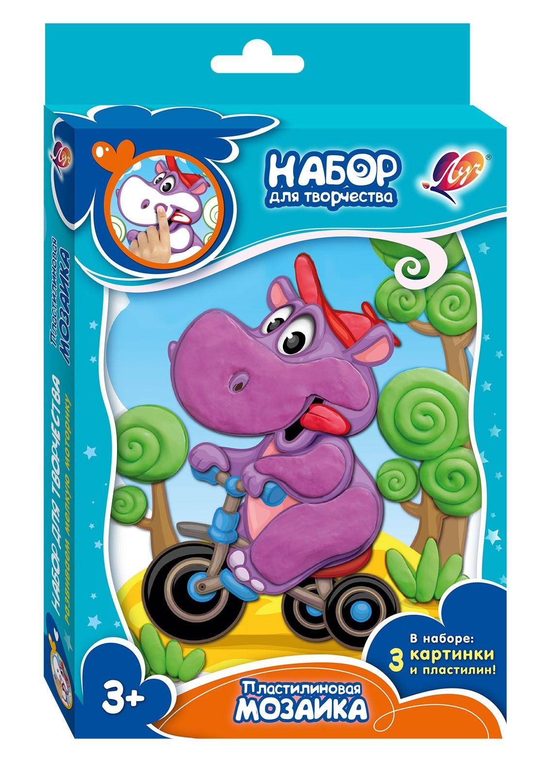 Пластилиновая мозаика ЛУЧ, Зайка, Овечка, Бегемотик, Воробушек