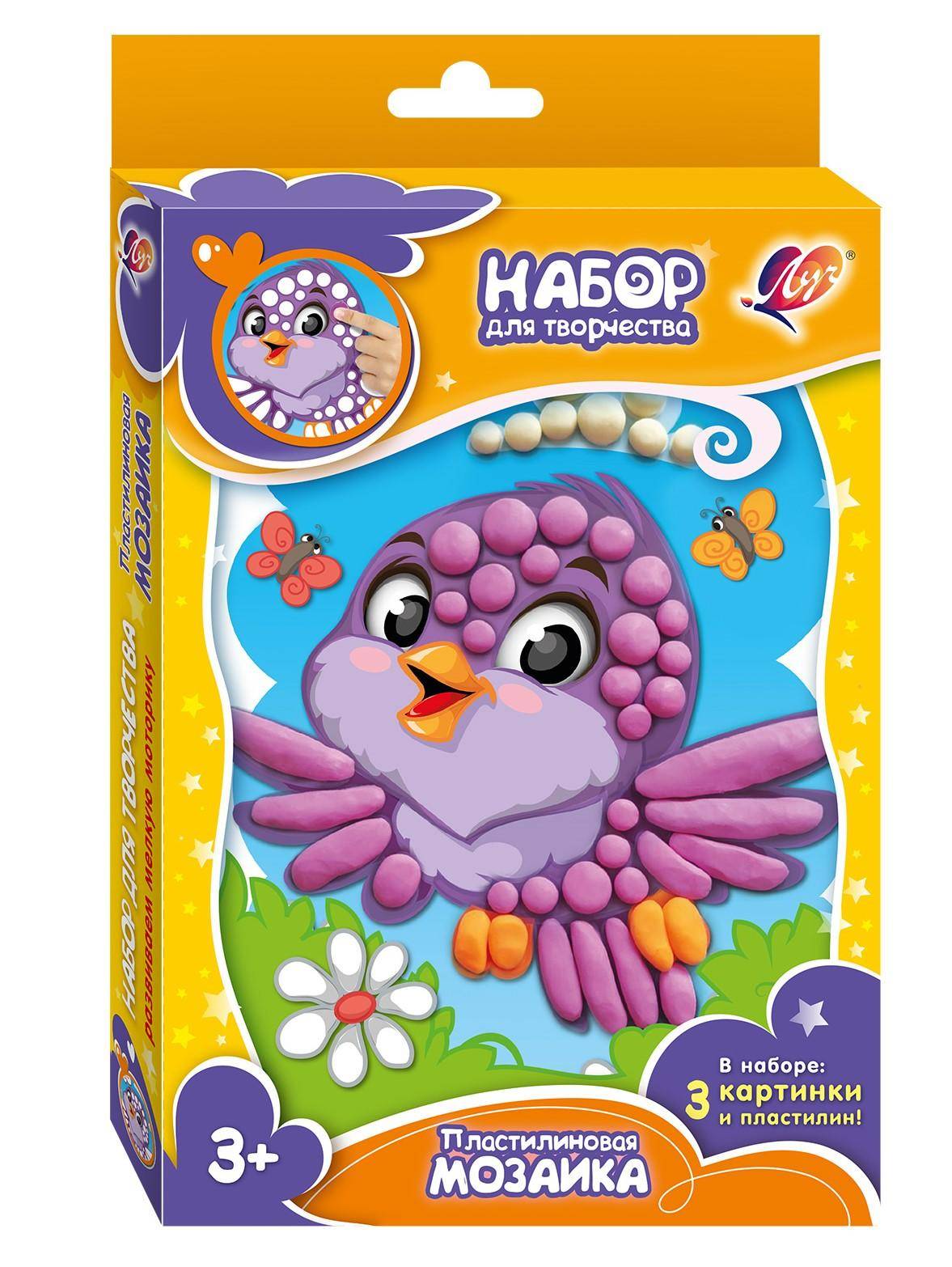 Пластилиновая мозаика ЛУЧ, Зайка, Овечка, Бегемотик, Воробушек