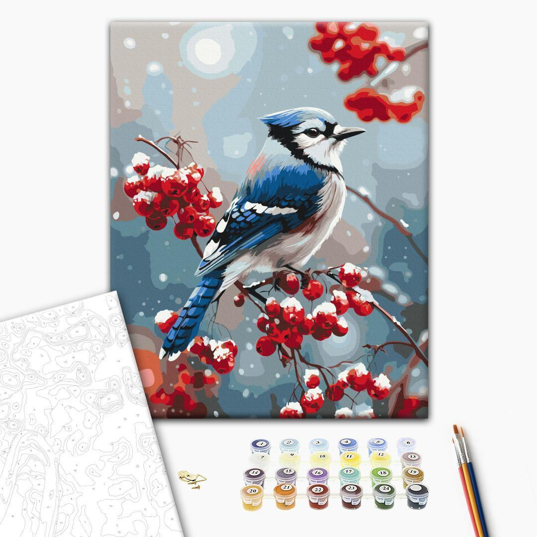 Картина по номерам 40x50см Brushme BS54498 Птица на морозной ветке в коробке