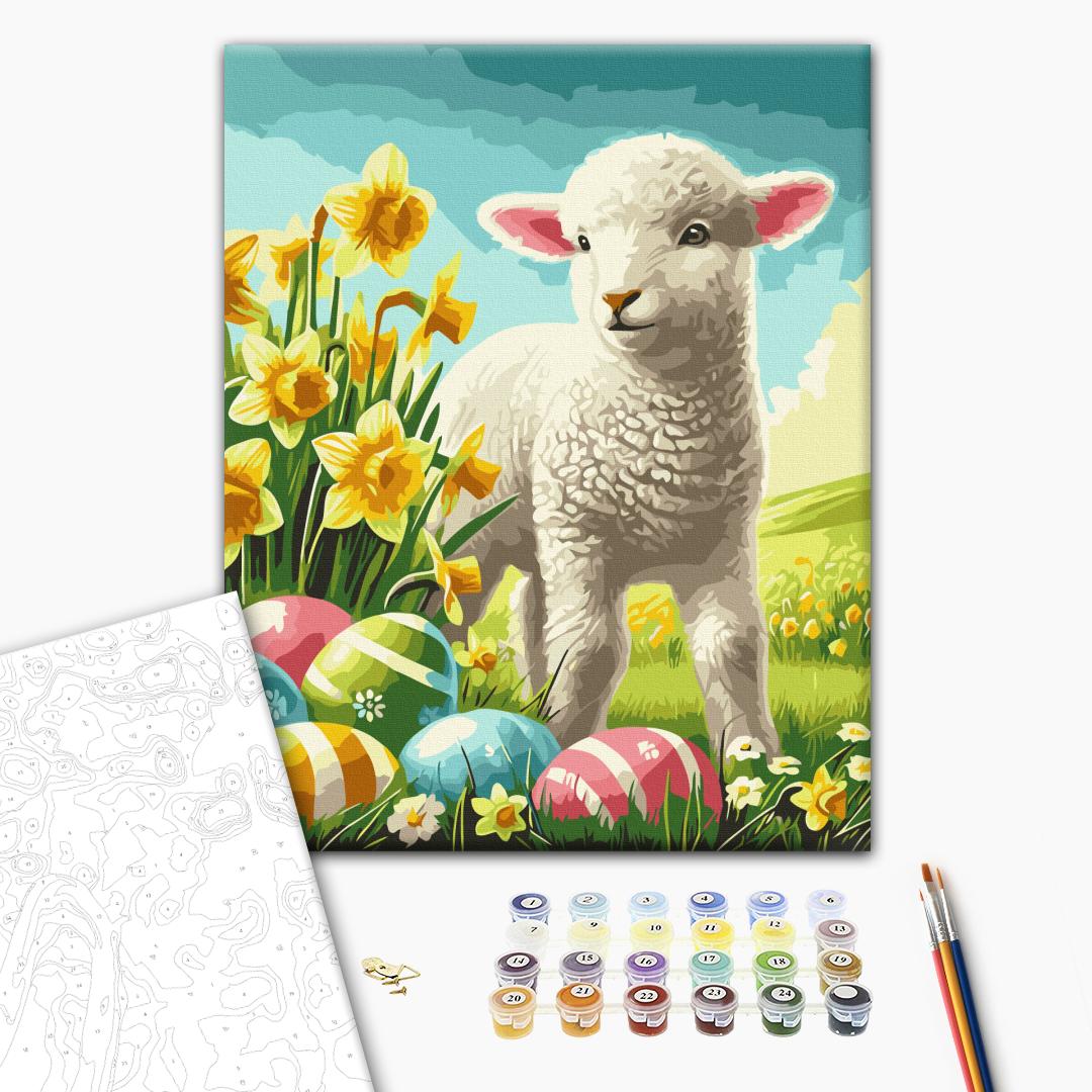Картина по номерам 40x50см Brushme BS54300 Весенние цветы и пасхальные яйца в коробке