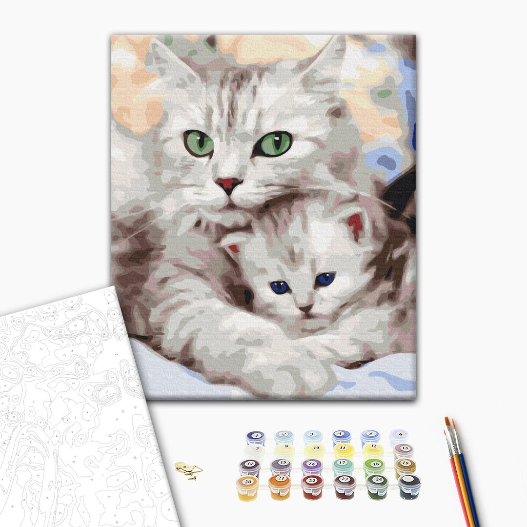 Картина по номерам 40x50см Brushme BS52689 Мама-кошка с котёнком в коробке