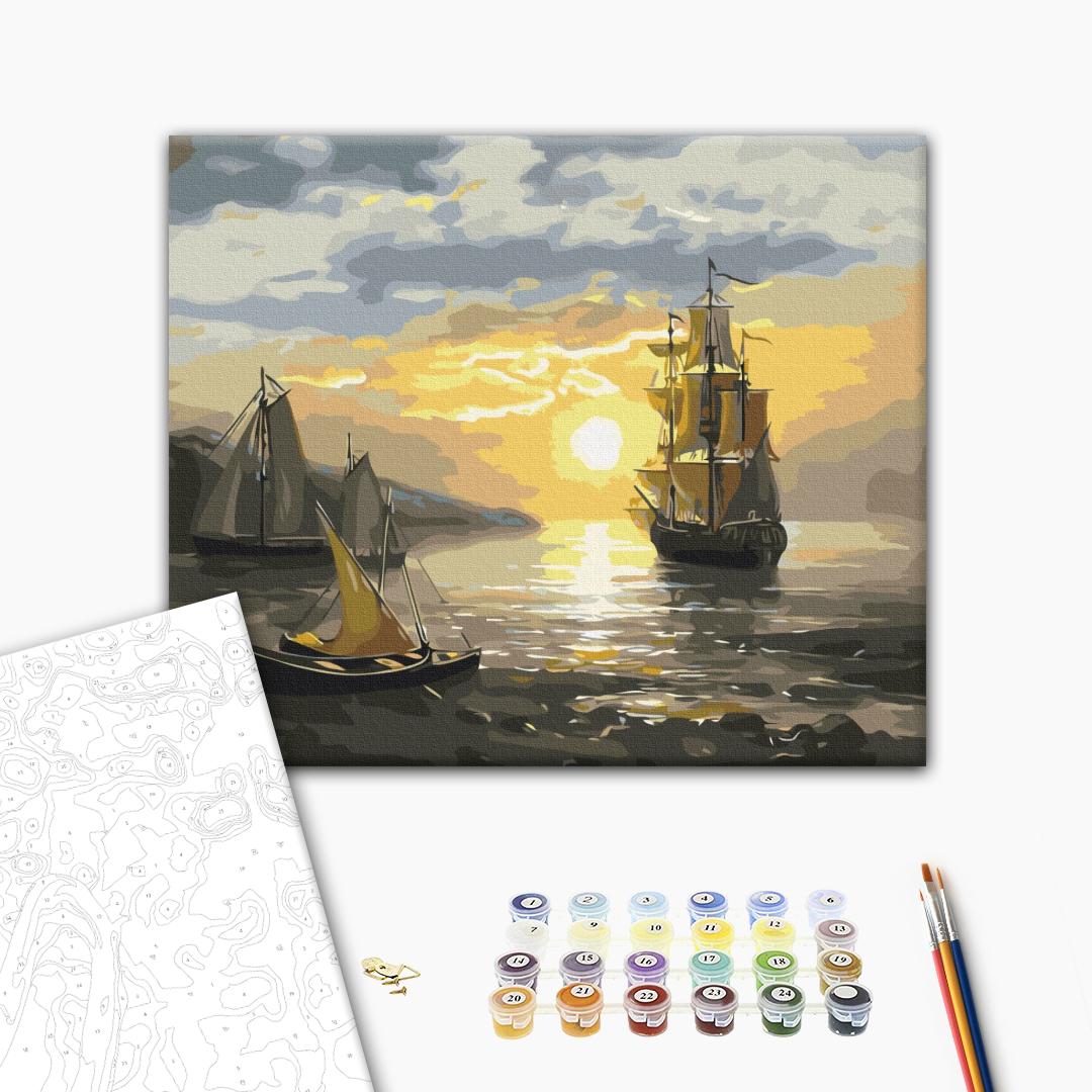 Картина по номерам 40x50см Brushme BS52673 Парусник на закате в коробке