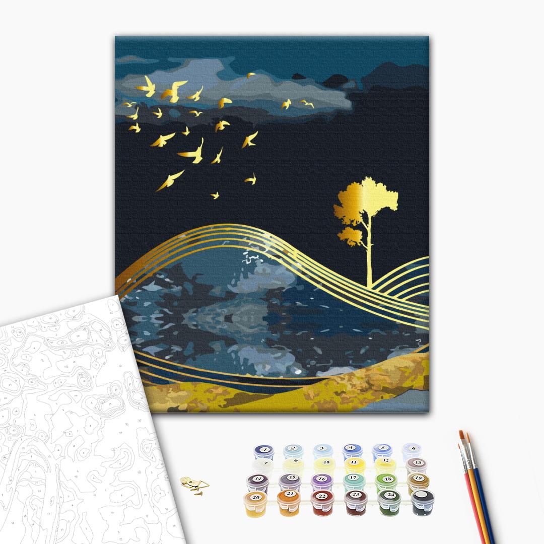 Картина по номерам 40x50см Brushme BS53042 Птицы ночи с золотой краской без коробки