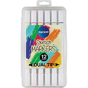 Set de markere pentru sketching Centrum 89700, 1.4-5 mm, 2 parti, 12 culori