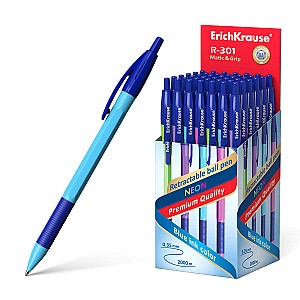 Pix cu bila ErichKrause 46769 R-301 Neon MaticGrip, 0,7 mm, albastru