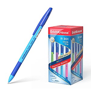 Pix cu bila ErichKrause 42751 R-301 Neon StickGrip, 0,7 mm, albastru