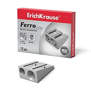 Точилка ErichKrause Ferro 7075, металлическая, двойная, серебряная