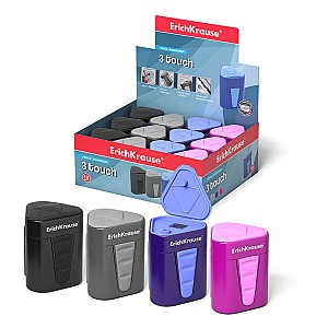 Точилка ErichKrause 3-Touch 33615 пластиковая, с контейнером, ассорти