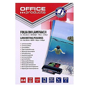 Pelicula pentru laminare OFFICE PRODUCTS 20325415-90, A4, 80 mkm, lucioasa, transparenta, 100 foi