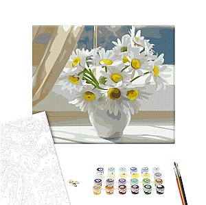 Pictura pe numere 40x50cm Brushme BS22637 Romanite in vaza alba pe fereastra, in cutie