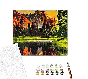 Pictura pe numere 40x50cm Brushme BS3348 Apus de soare in valea muntilor, in cutie