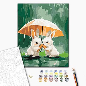 Pictura pe numere 30x40cm Brushme KBS0194 Doi iepurasi sub o umbrela, fara cutie