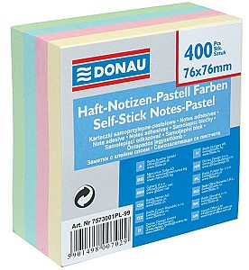 Hartie pentru notite cu lipici Donau 7573001PL-99, 76x76mm 400 foi pastel