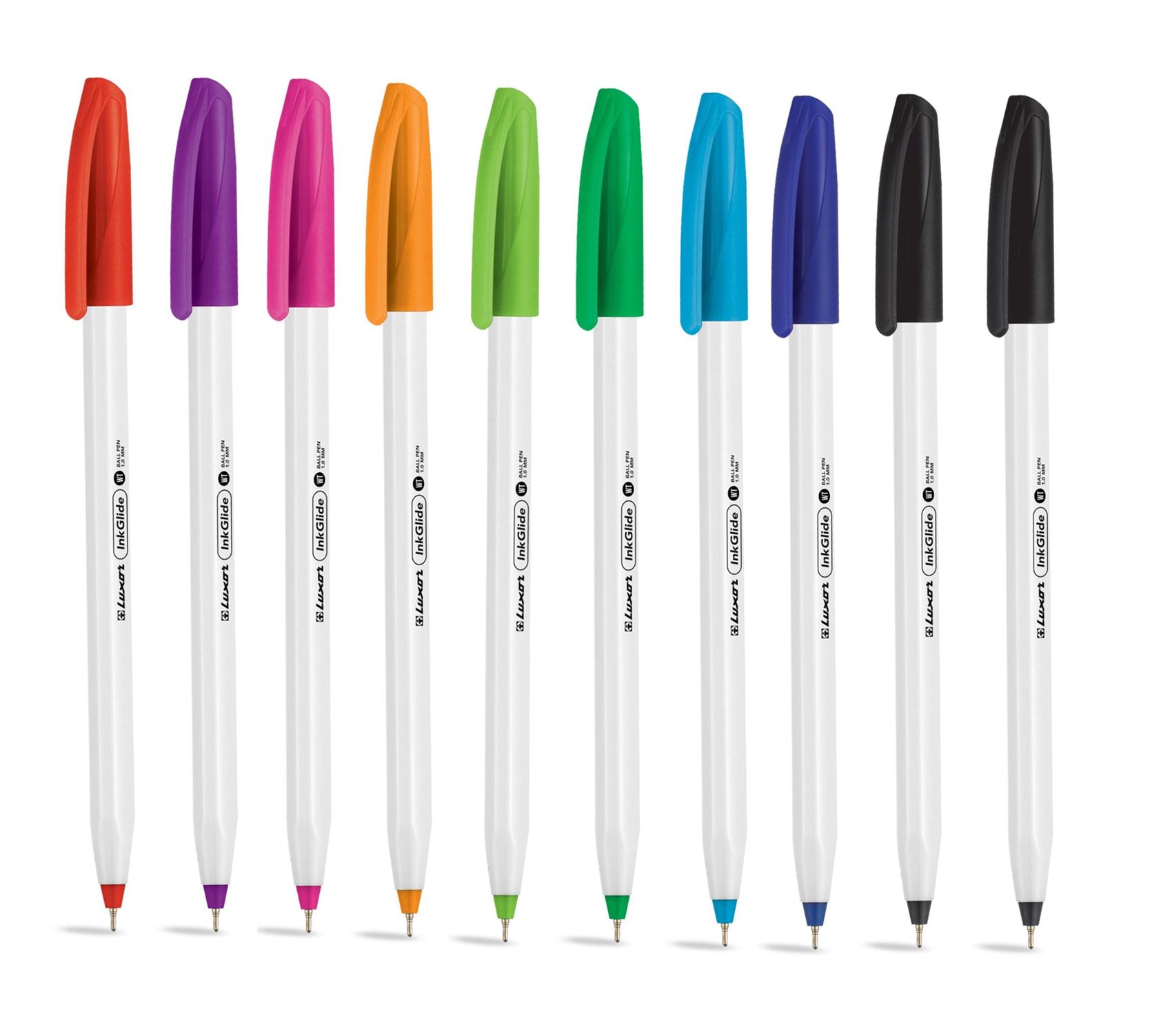 Set pixuri cu bila 10 buc. ( 6 cul.) LUXOR InkGlide White 19100, 1.0  mm