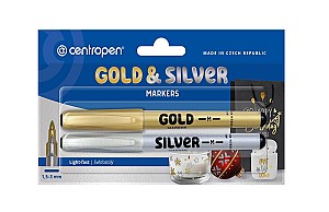 Set markere permanente Centropen 2690, 1,5-3mm, auriu-argintiu
