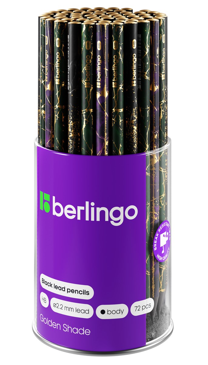 Creion grafit Berlingo Golden Shade BP00S22 HB rotund, lemn negru, asortat