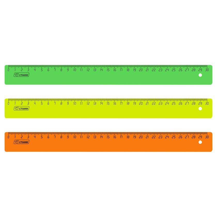 Линейка пластиковая ЛН31, 30 см, неон, ассорти