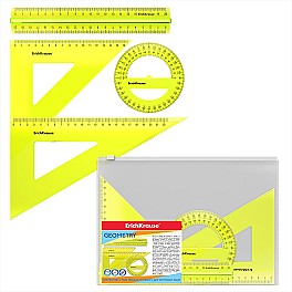 Набор линеек для черчения Erich Krause 49574 (линейка 20 см, 2 угольника, транспортир) желтый
