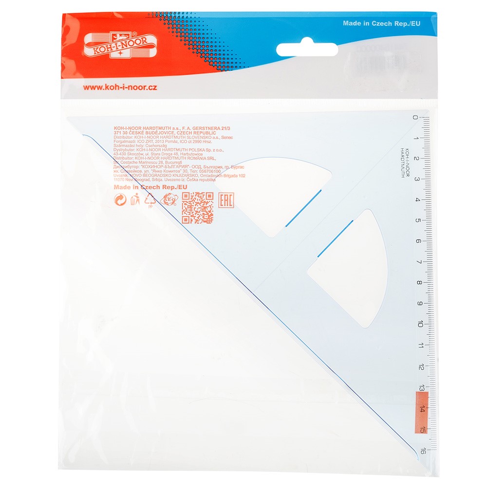 Echer  45 grade 16 cm Koh-I-Noor 744154 transparent albastru
