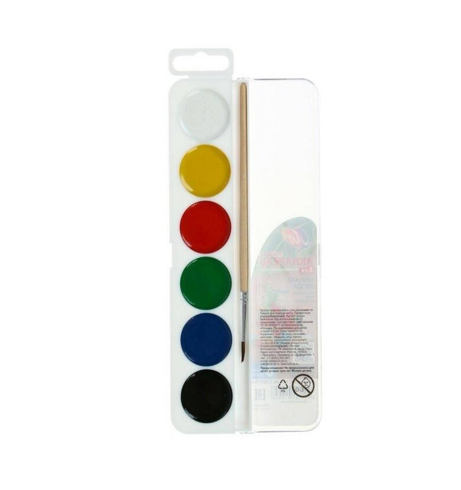 Акварель Луч 6 цветов ZOO с кисточкой