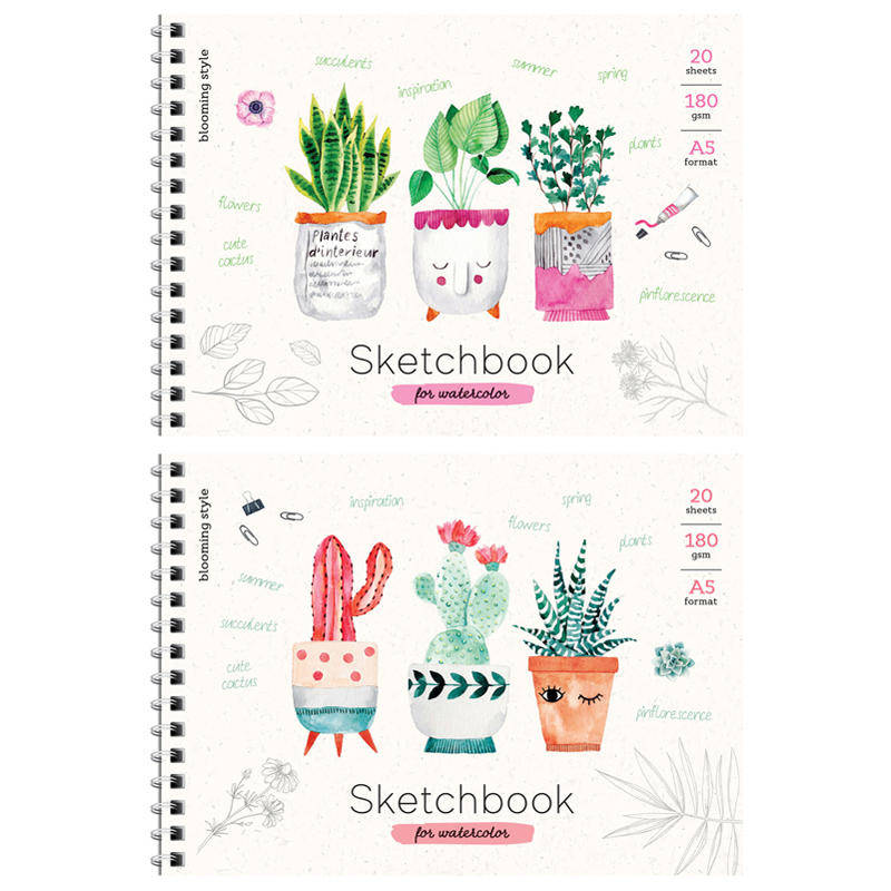 Скетчбук для акварели А5 20 листов 28235 на спирали 180гр