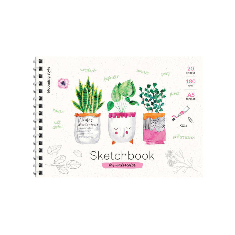 Скетчбук для акварели А5 20 листов 28235 на спирали 180гр