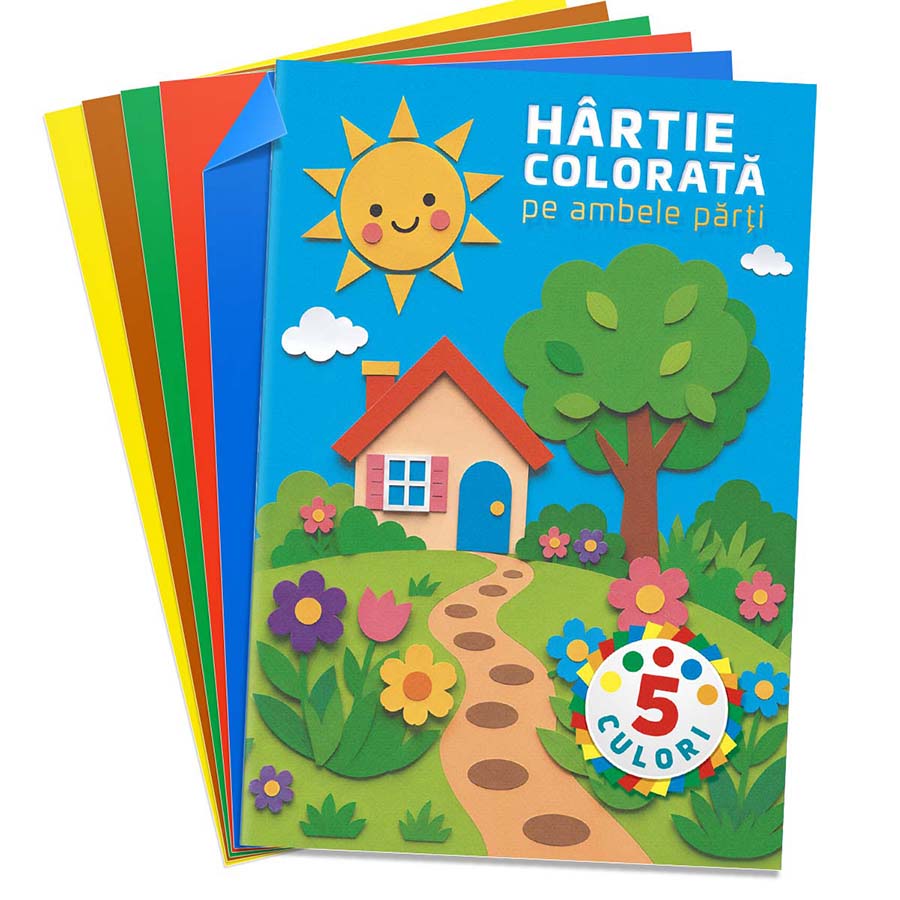 Set de hartie colorata fata-verso A4  5 cul.