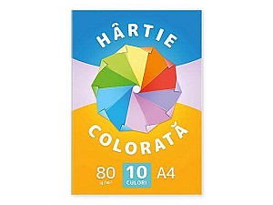 Set hartie colorata IQ, A4, 80gr, 10 culori