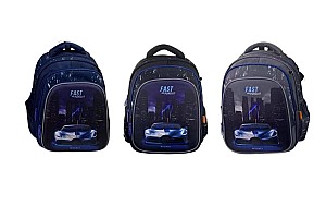 Ghiozdan Miqiney ST04818 / 52832, 2 compartimente, 3 culori