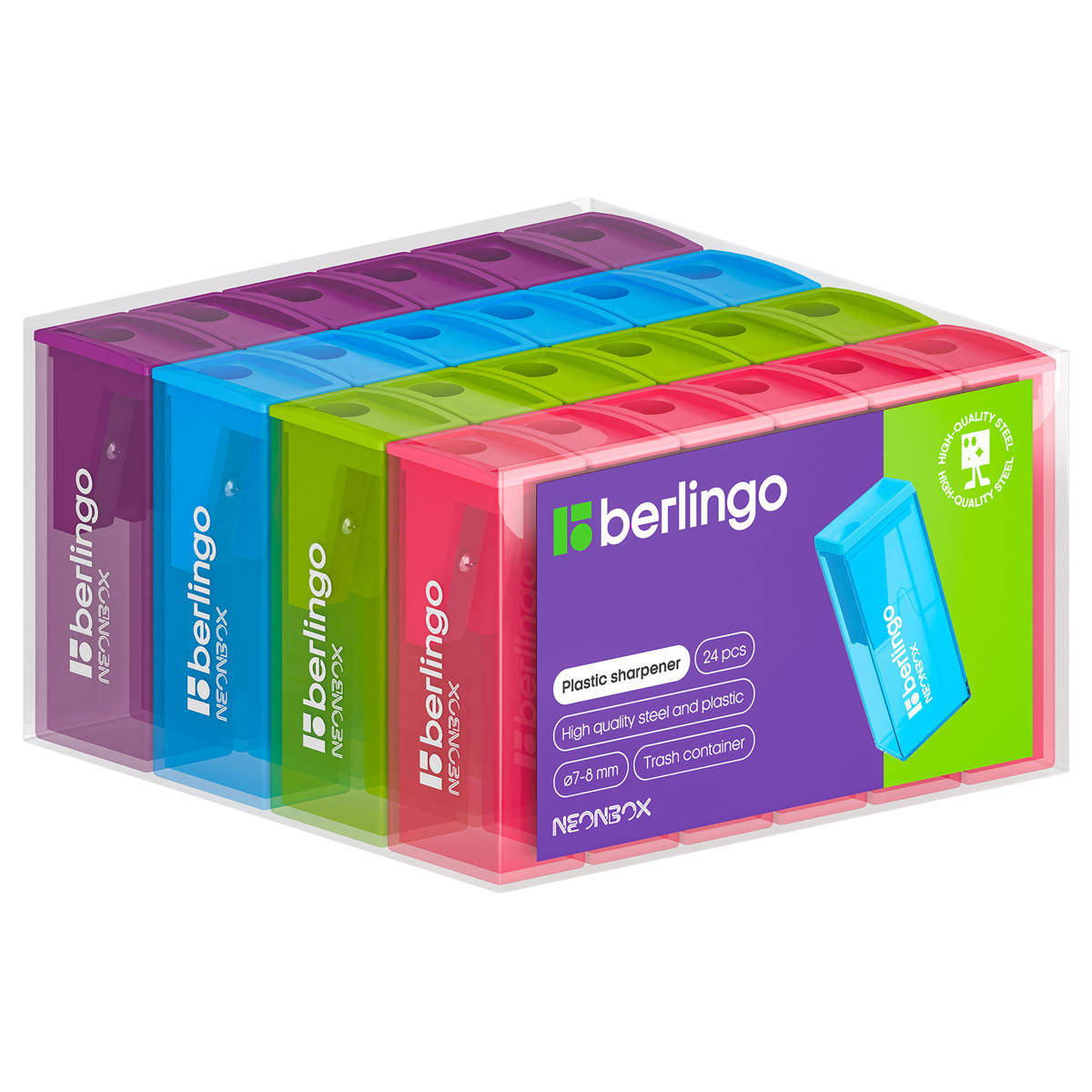 Точилка Berlingo BBP15008 NeonBox с контейнером, ассорти
