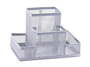 Подставка для бумаг Q-CONNECT KF15113, металлическая, 4 отделения, сетчетая, серебристая