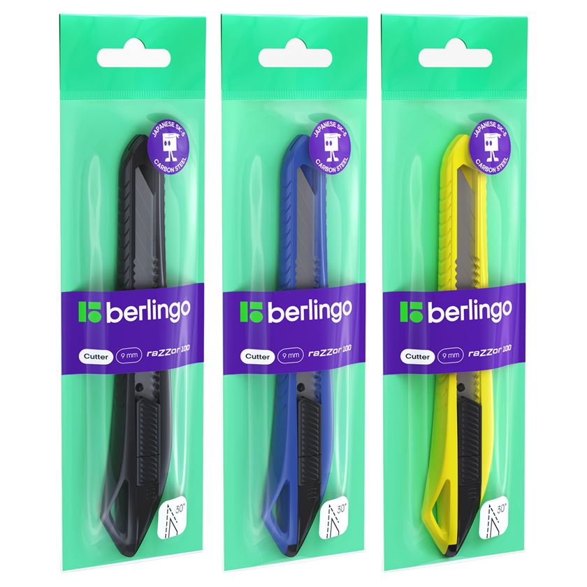 Cutter  9 mm Berlingo Razzor 100 push-lock, asortat