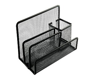 Suport pentru hartie Z9011, metalic, cu compartiment pentru pixuri, cartele de vizita si hartie, plasa, negru