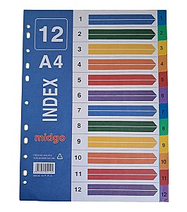 Разделитель HJ012A, А4, цветной, с цифрами от 1 до 12