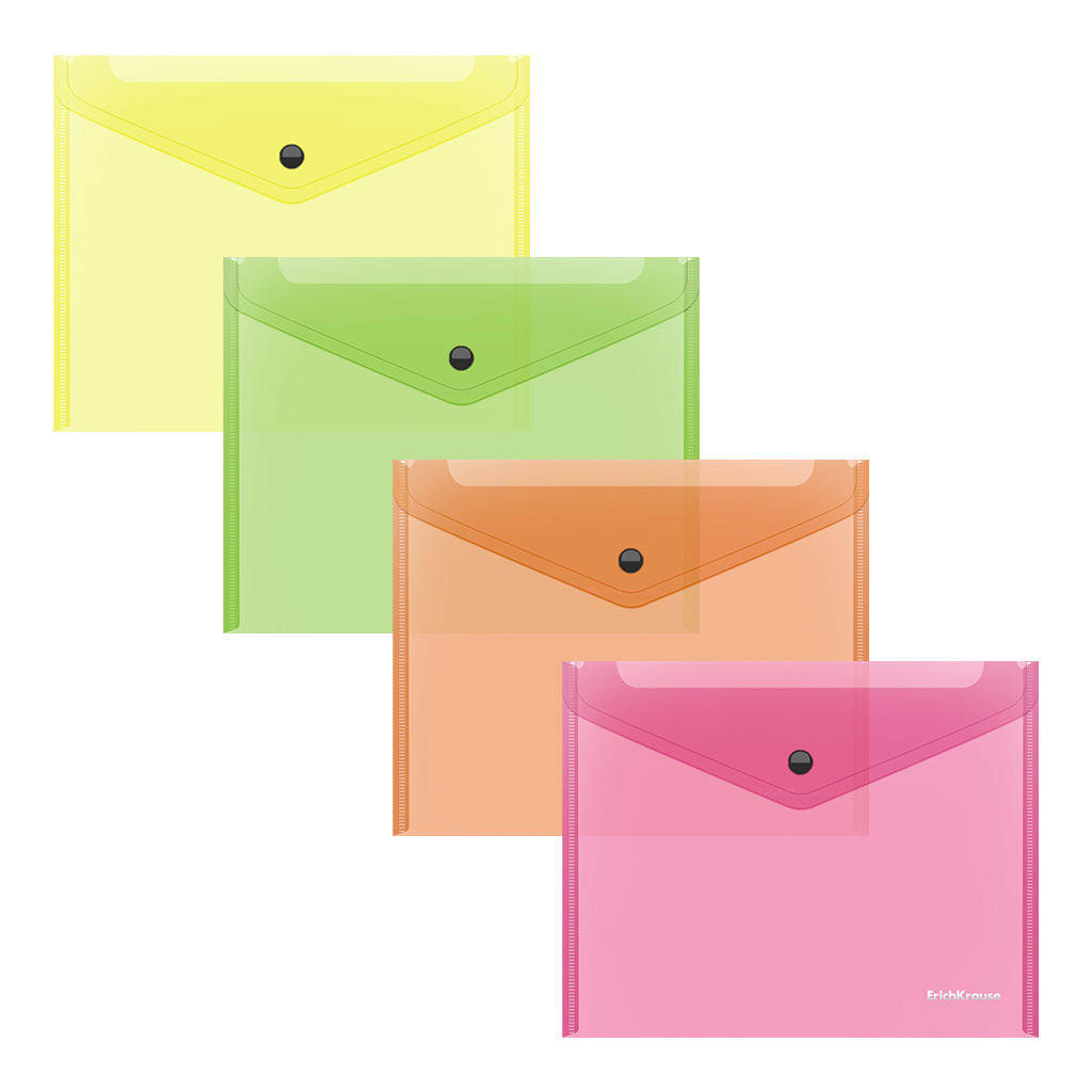 Папка-конверт на кнопке ErichKrause 50305 Glossy Neon А5, полупрозрачная, ассорти