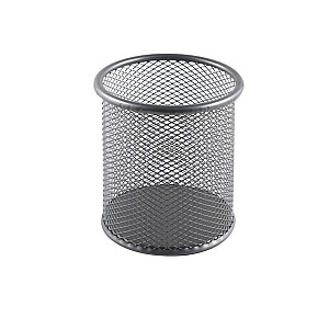 Suport pentru pixuri 802, rotund, metalic, plasa, argintiu