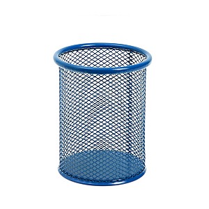 Suport pentru pixuri 802, rotund, metalic, plasa, albastru