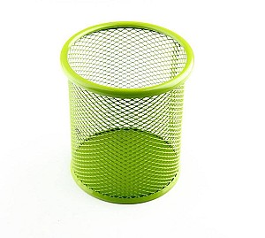 Suport pentru pixuri 802, rotund, metalic, plasa, verde