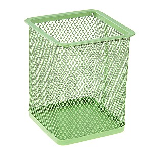 Suport pentru pixuri 804, patrat, metalic, plasa, verde