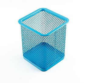 Suport pentru pixuri 804, patrat, metalic, plasa, albastru