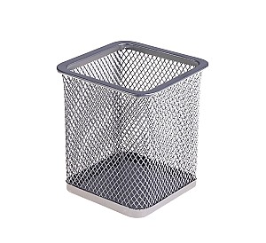 Suport pentru pixuri 804, patrat, metalic, plasa, argintiu