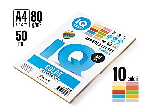 Hartie colorata IQ COLOR A4 Mix RB-111 (80gr/m2, 10 cul. x 5 foi)
