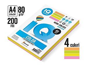 Hartie colorata IQ COLOR A4 Neon RB-04 (80 gr/m2, 4 cul.  50 foi)