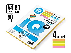 Hartie colorata IQ COLOR A4 Neon RB-044 (80 gr/m2, 4 cul.  20 foi)