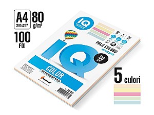 Hartie colorata IQ COLOR A4 Pastel RB-011 (80 gr/m2, 5 cul. x 20 foi)