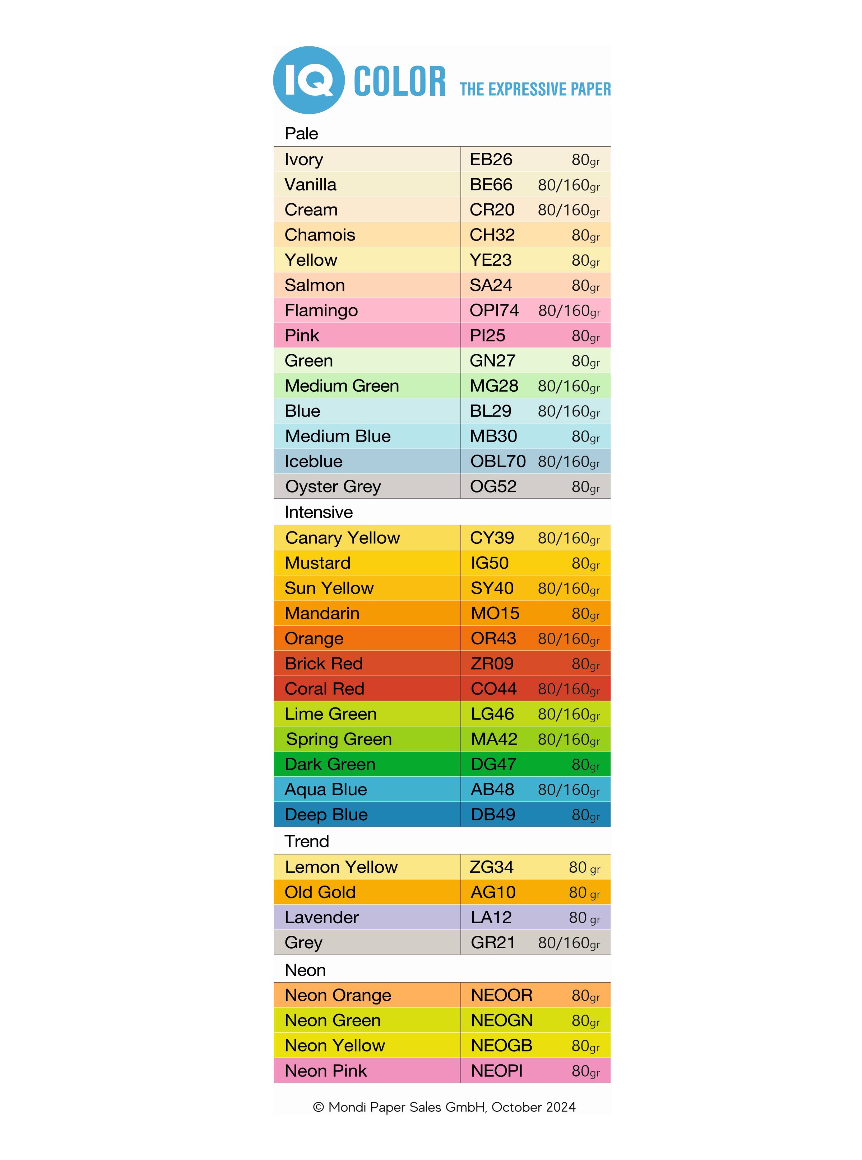 Hartie colorata IQ COLOR A4 Pastel YE23 (80 gr/m2, 500 foi)