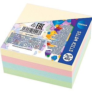 Hartie pentru notite cu lipici 80443, 76x76 mm, cub, 100foi x 4culori