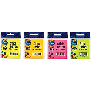 Hartie pentru notite cu lipici 82210, 76x76 mm, 80 foi, neon, asortat